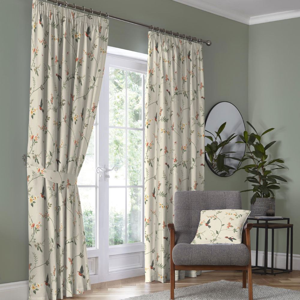 Dreams & Drapes Darnley Nature Print 100% Cotton Lined Pencil Pleat Curtains