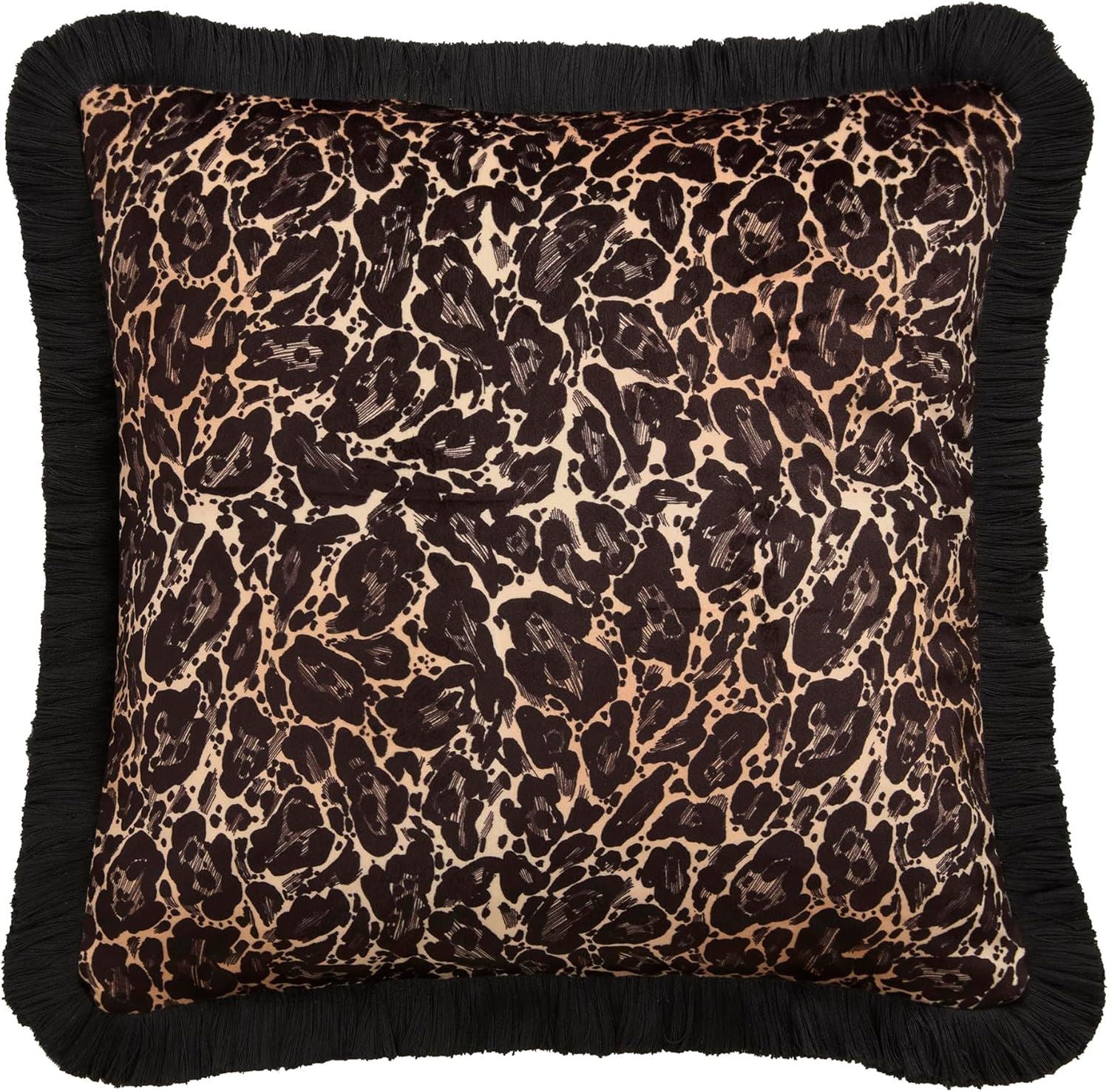 Laurence Llewelyn Bowen Josephine Leopard Print Velvet Fringed Cushion Cover