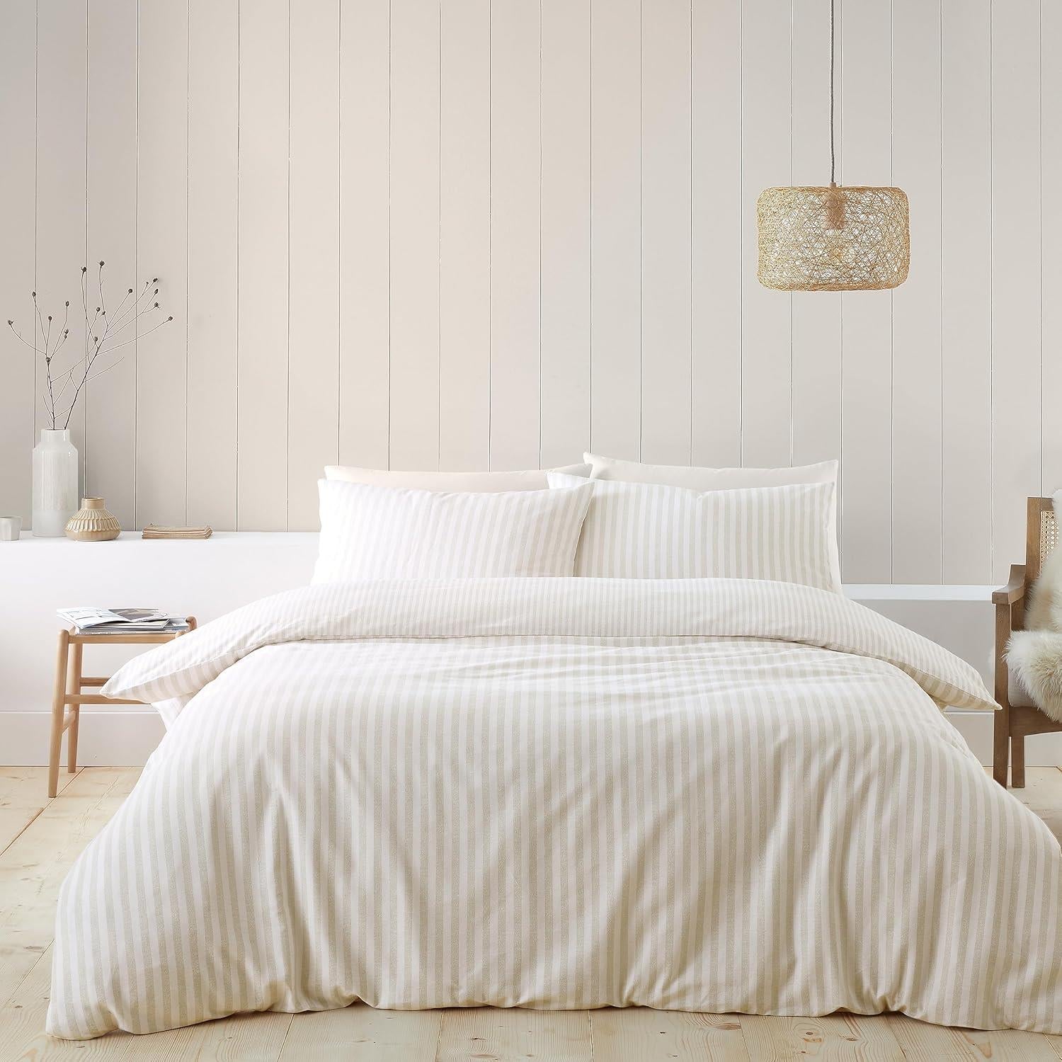 Catherine Lansfield Stripe 100% Brushed Cotton Reversible Duvet Cover Set