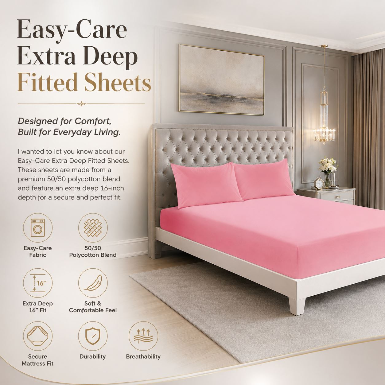 Night Zone Easy-care extra deep fitted sheets