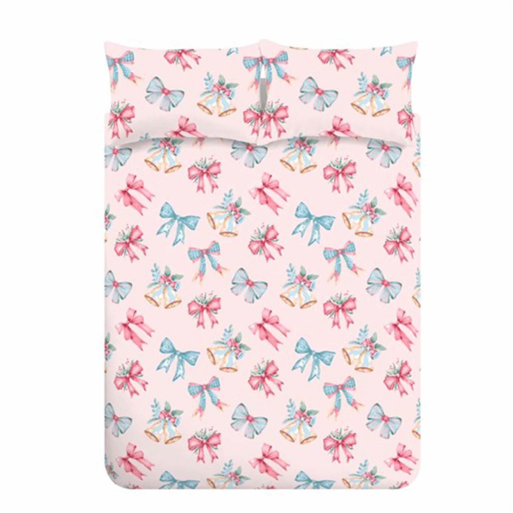 Catherine Lansfield Christmas Bows And Bells Easy Care Reversible Duvet Cover Set