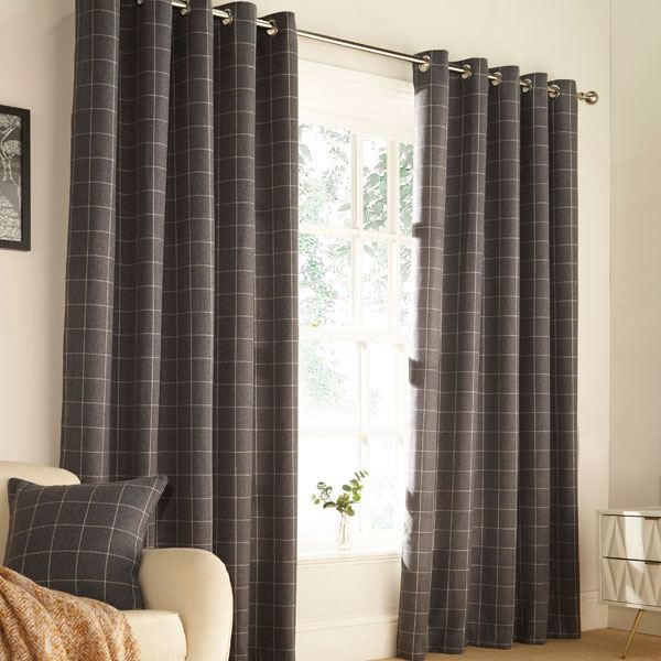 Furn Ellis Check Woven Eyelet Lined Curtains