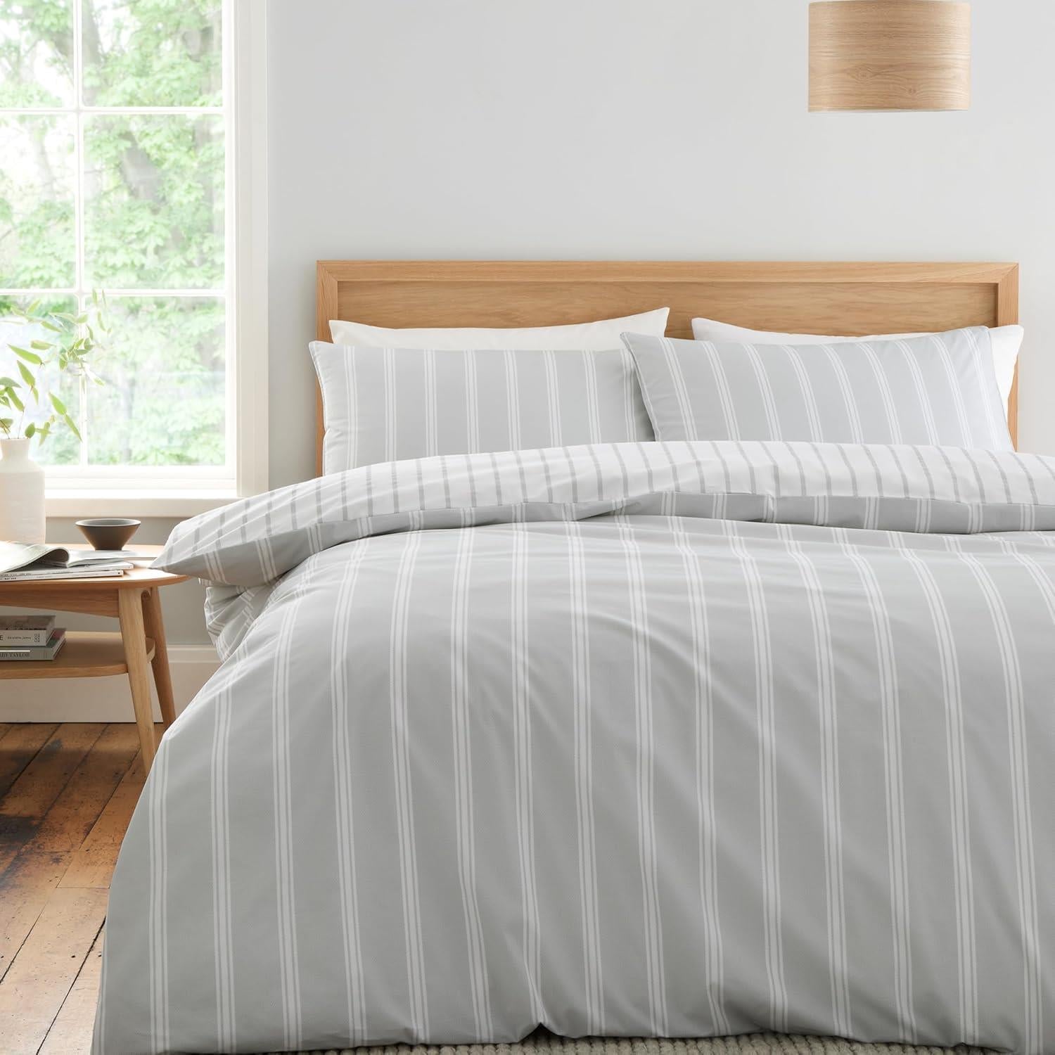 Bianca Ashford Stripe 100% Cotton Percale 200 Thread Count Reversible Duvet Cover Set