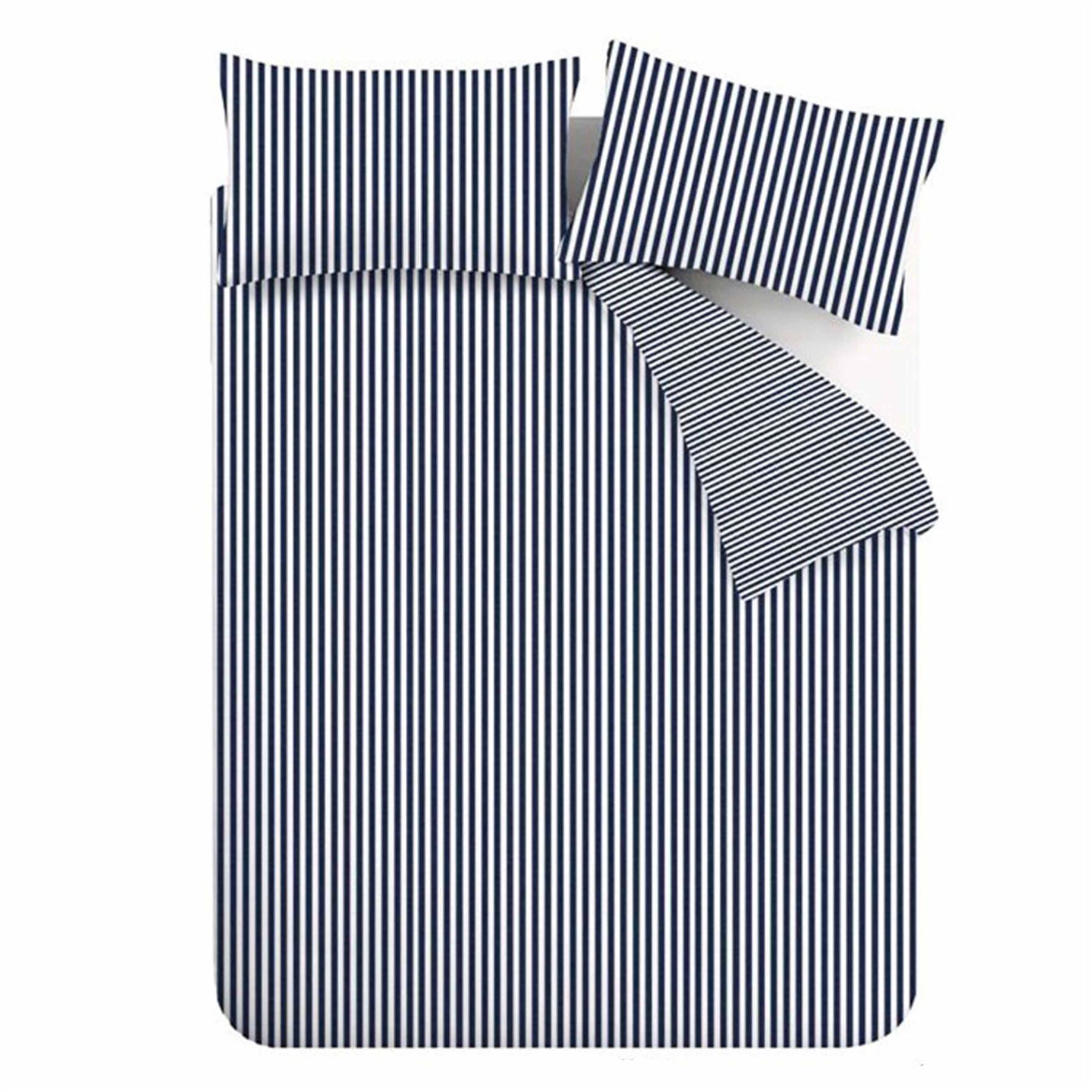 Catherine Lansfield Stripe 100% Brushed Cotton Reversible Duvet Cover Set
