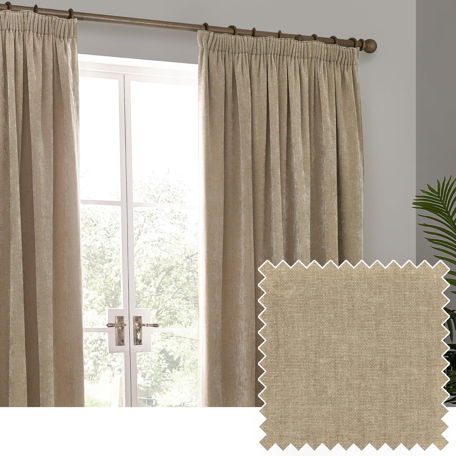 Yard Heavy Chenille Velvet Blackout Pencil Pleat Lined Curtains