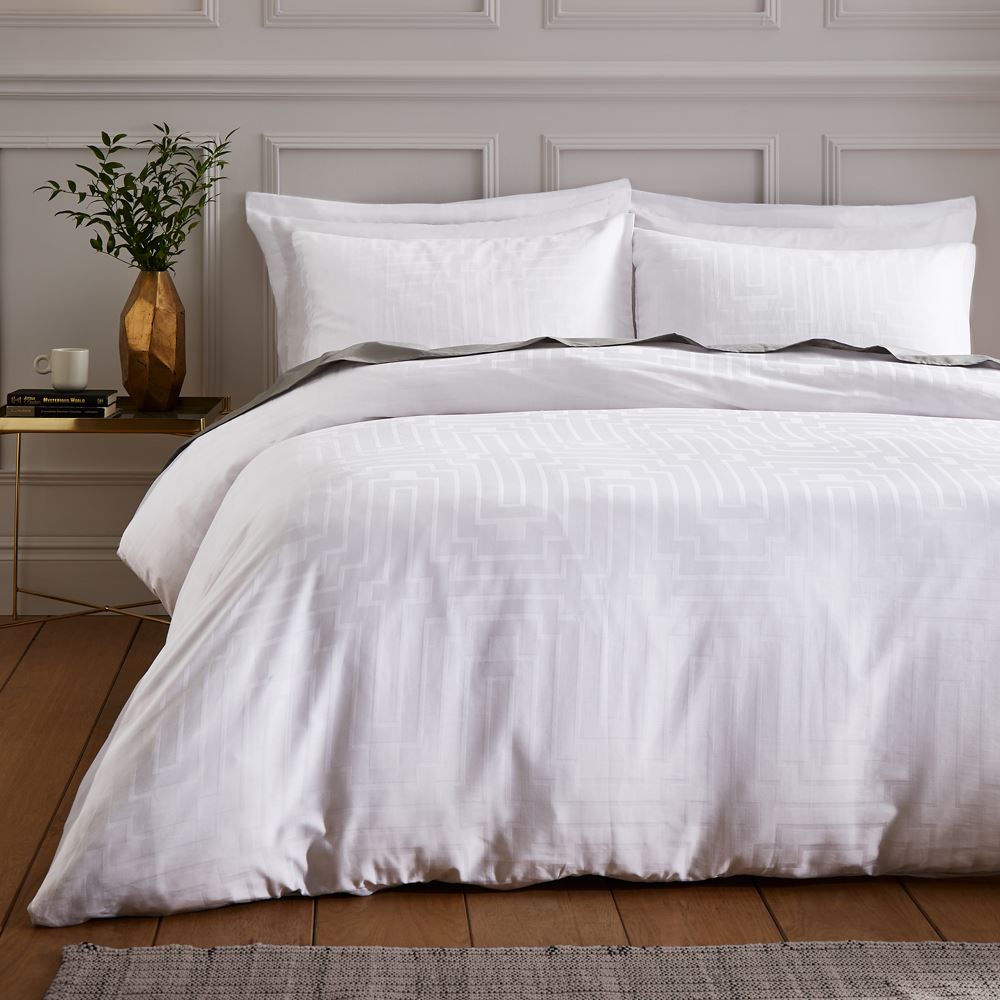 Bianca Satin Geo Jacquard 100% Cotton 180 Thread Count Cotton Duvet Cover and Pillowcase Set