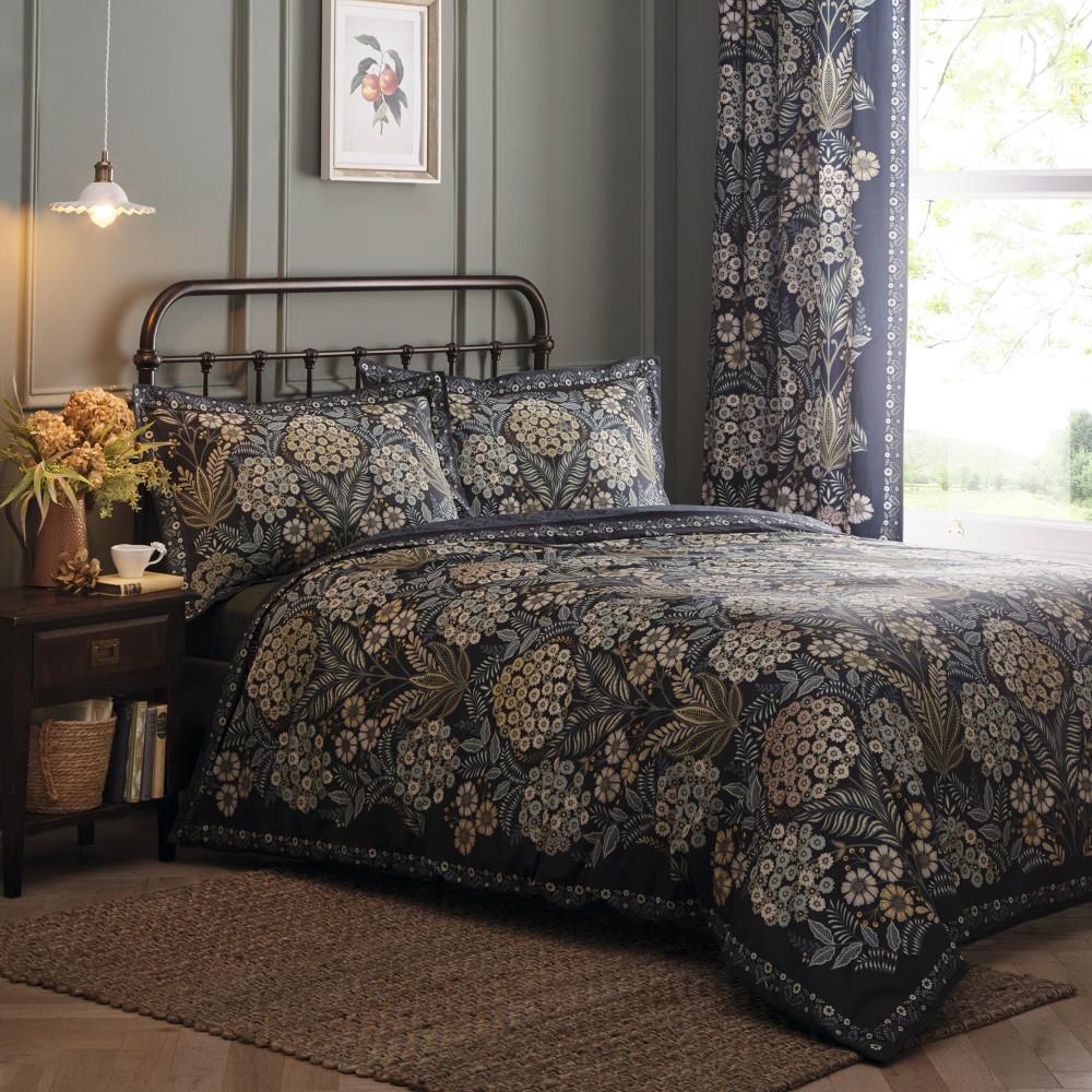 Appletree Heritage Evelina Vintage Botanical Print 100% Cotton Duvet Cover Set, Navy