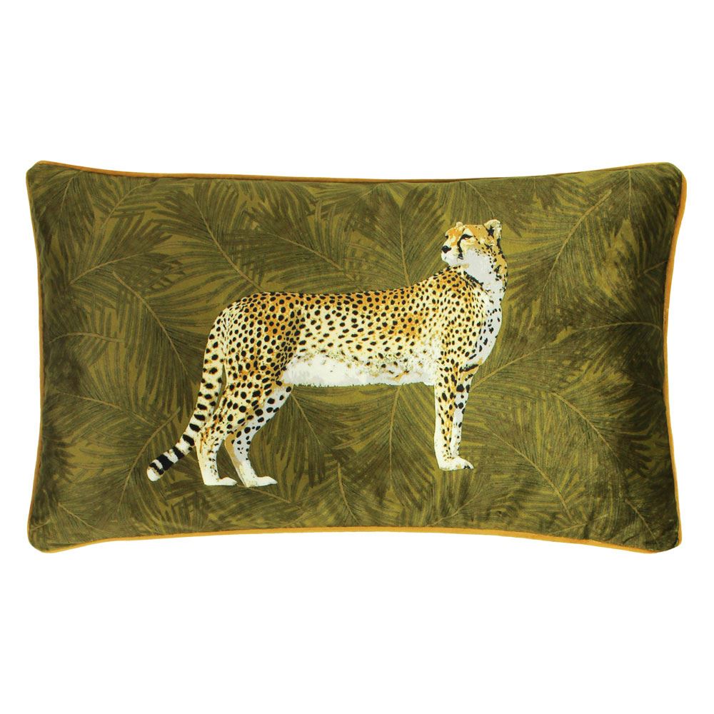 Paoletti Cheetah Forest Faux Velvet Piped Cushion Cover