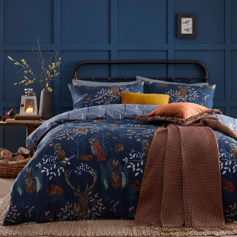Furn Forest Fauna Decorative Woodland Print Reversible Duvet Cover Set