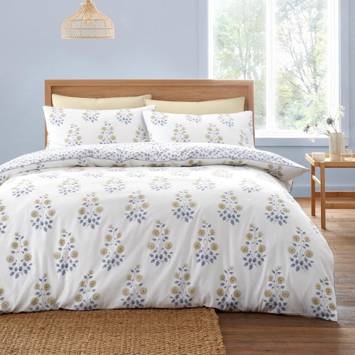 Bianca Eloise Floral 100% Cotton Satin Stripe 230 Thread Count Reversible Duvet Cover Set
