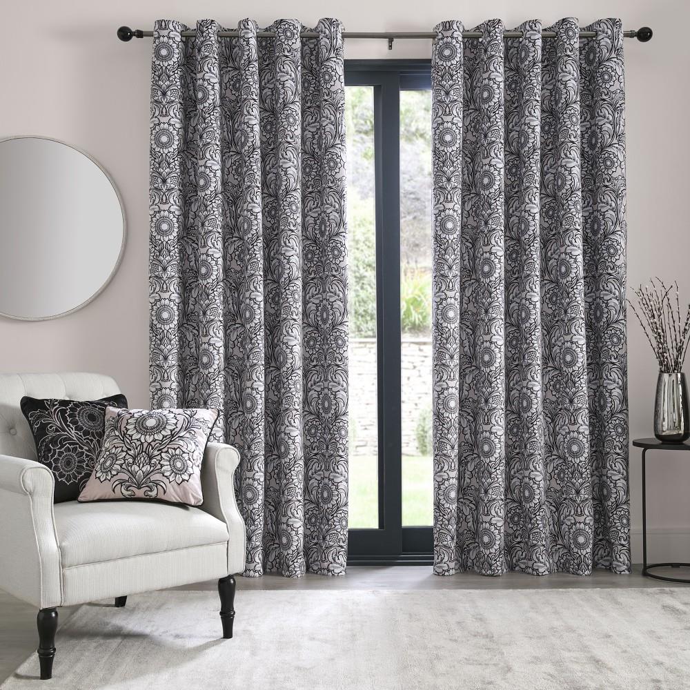 Laurence Llewelyn Bowen Romilly Floral Motif Blackout Thermal Eyelet Lined Curtains