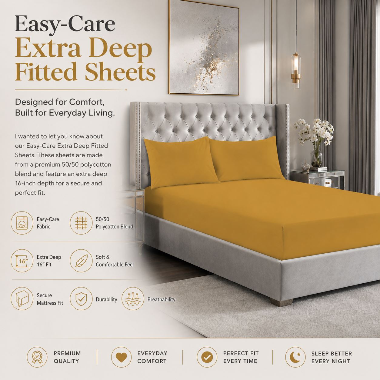 Night Zone Easy-care extra deep fitted sheets