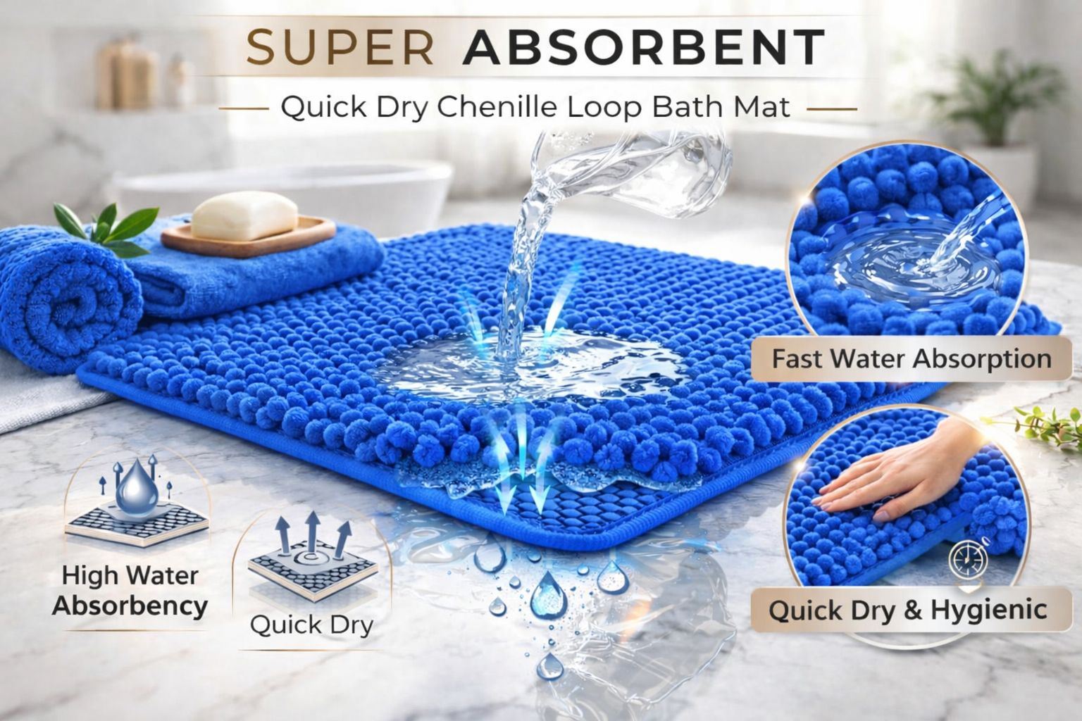 Night Zone Soft and Shaggy Chenille Loop 2 Piece Nonslip Bath Mat Set