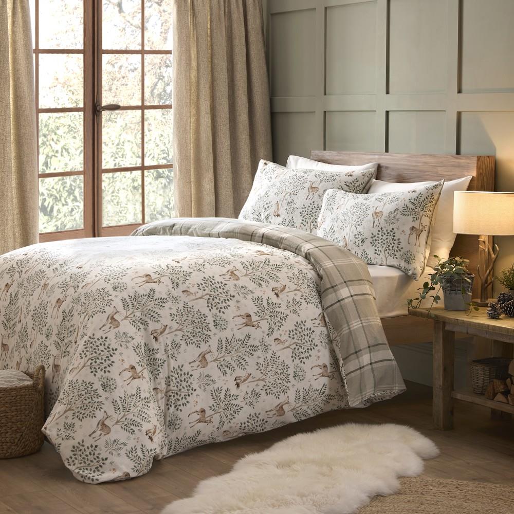 Dreams & Drapes Lodge Forest Animals Woodland Print 100% Brushed Cotton Duvet Cover Set