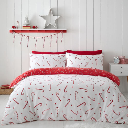 Catherine Lansfield Christmas Candy Cane Reversible Duvet Cover Set