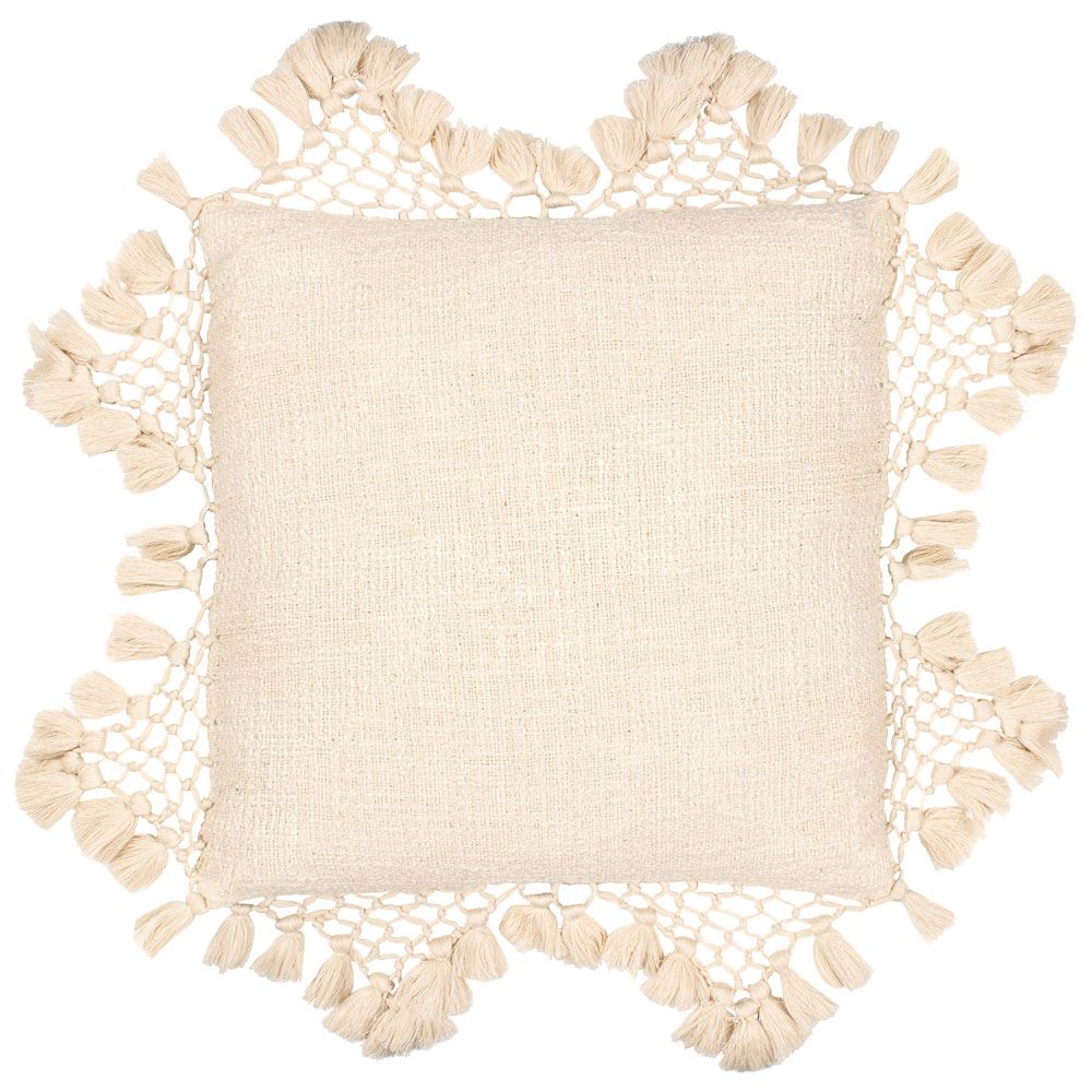 The Linen Yard Anko Marcrame 100% Cotton Tasselled Cushion Cover
