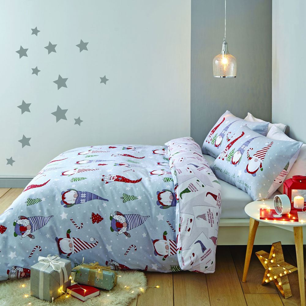 Catherine Lansfield Christmas Gnomes 100% Brushed Cotton Duvet Cover Set