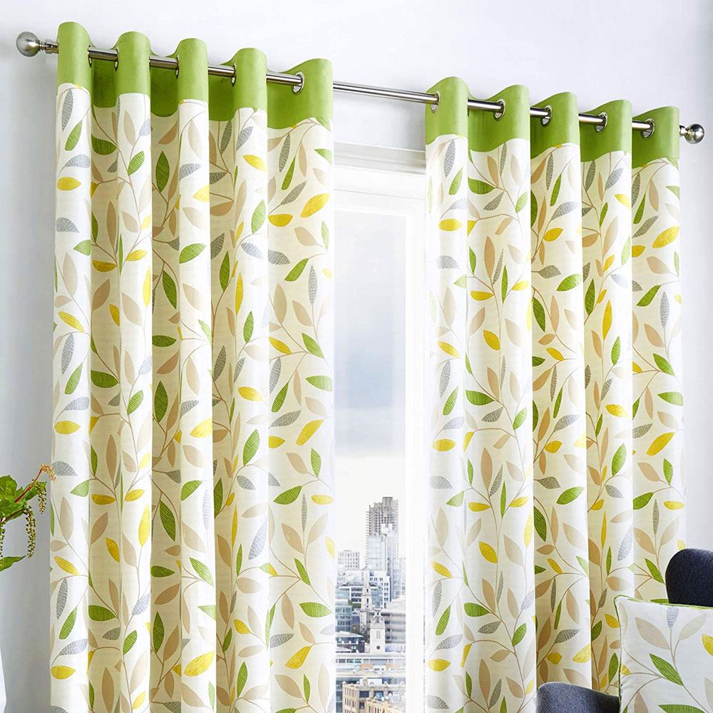 Fusion Beechwood Leaf Trail 100% Cotton Eyelet Lined Curtains