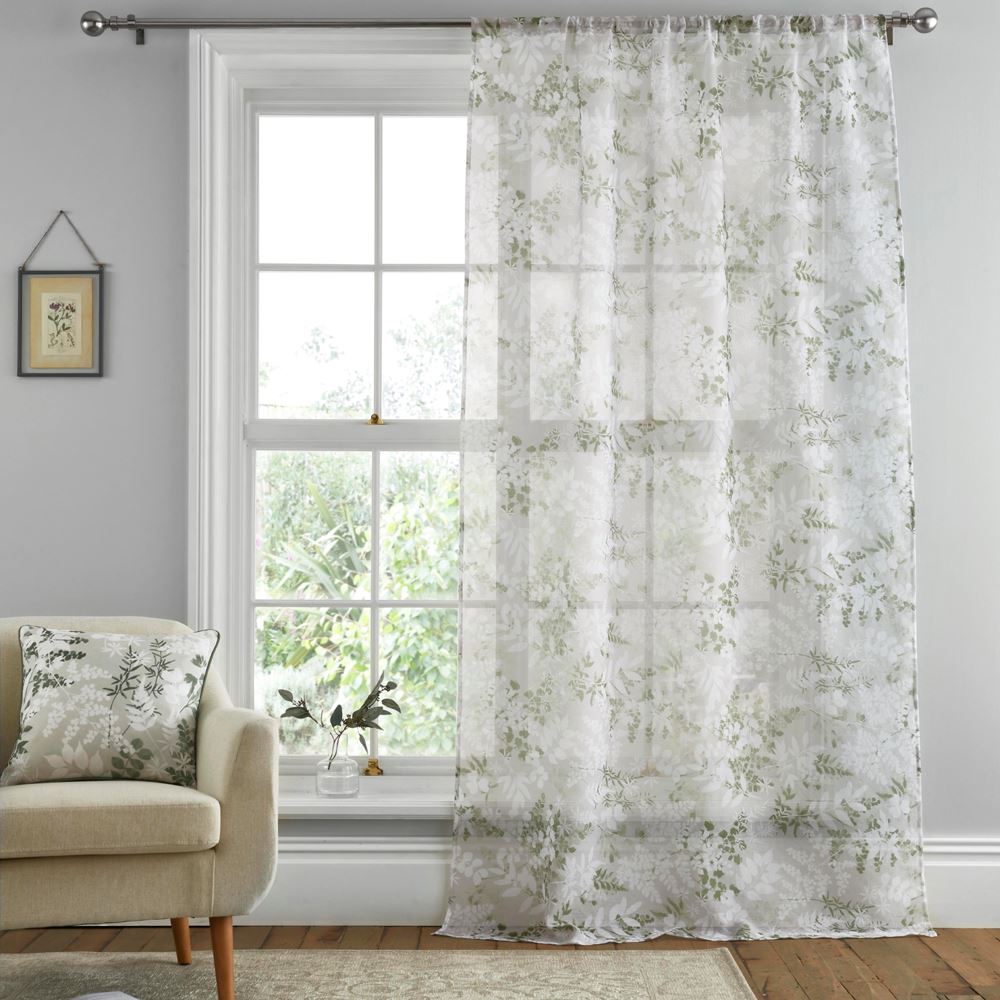 Dreams & Drapes Tiverton Botanical Print Slot Top Voile Curtain Panel