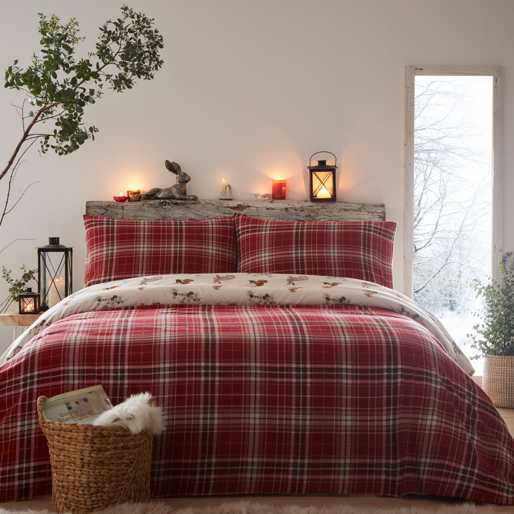 Dreams & Drapes Lodge Derwent Check 100% Brushed Cotton Reversible Duvet Cover Set