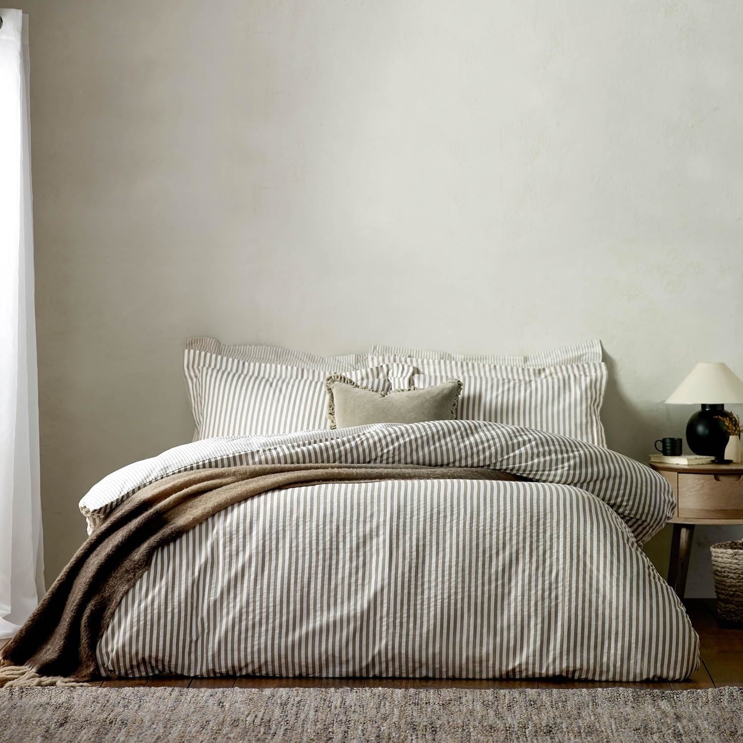 The Linen Yard Hebden Stripe Melange Print 100% Cotton Reversible Duvet Cover Set