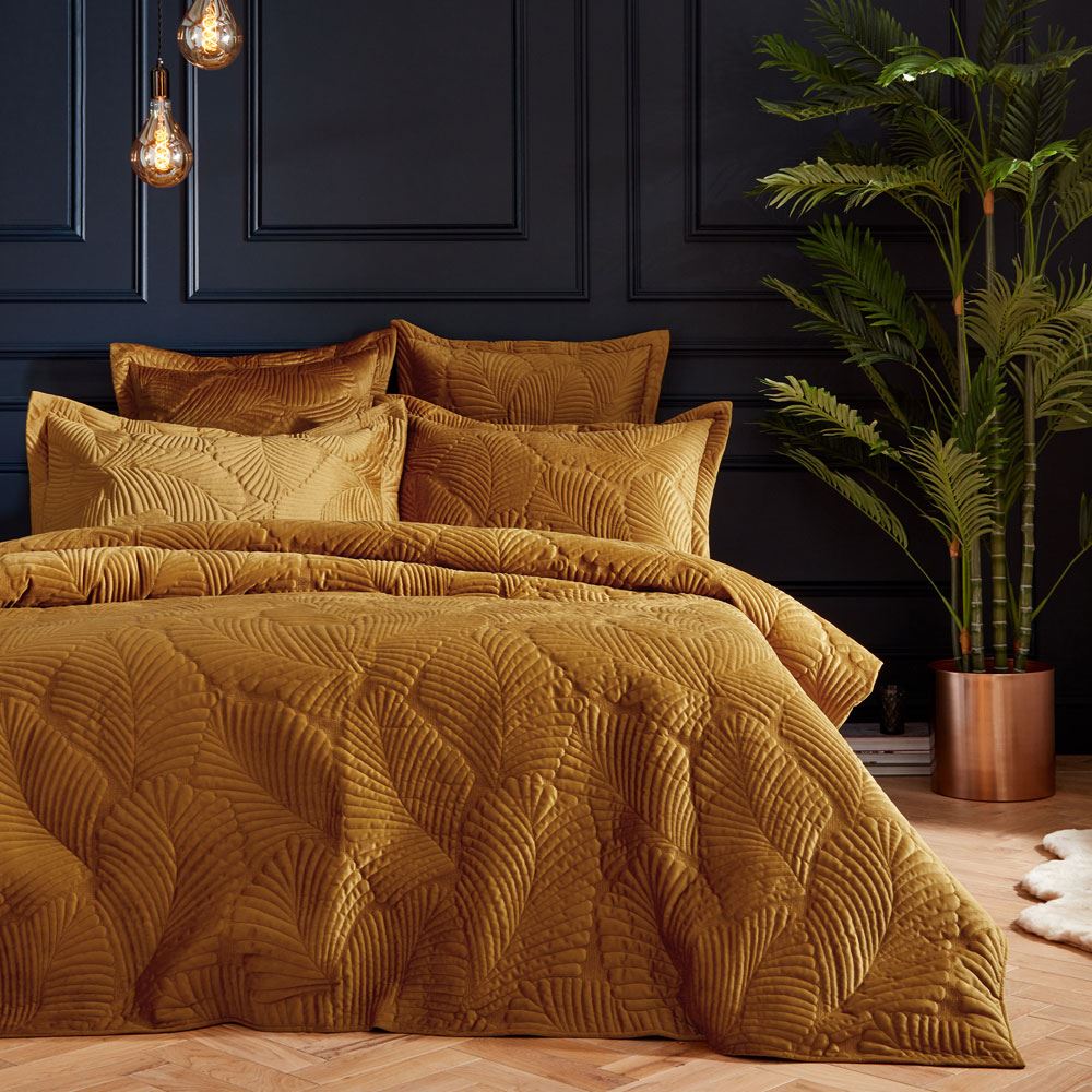 Paoletti Palmeria Embroidered Faux Velvet Quilted Duvet Cover Set