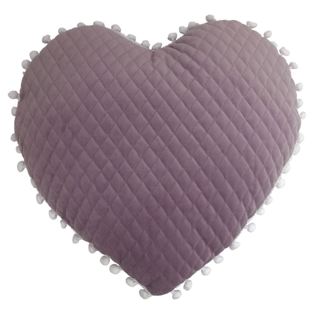 Little Furn Heart Shaped Faux Velvet Pom-Pom Fringe Filled Cushion