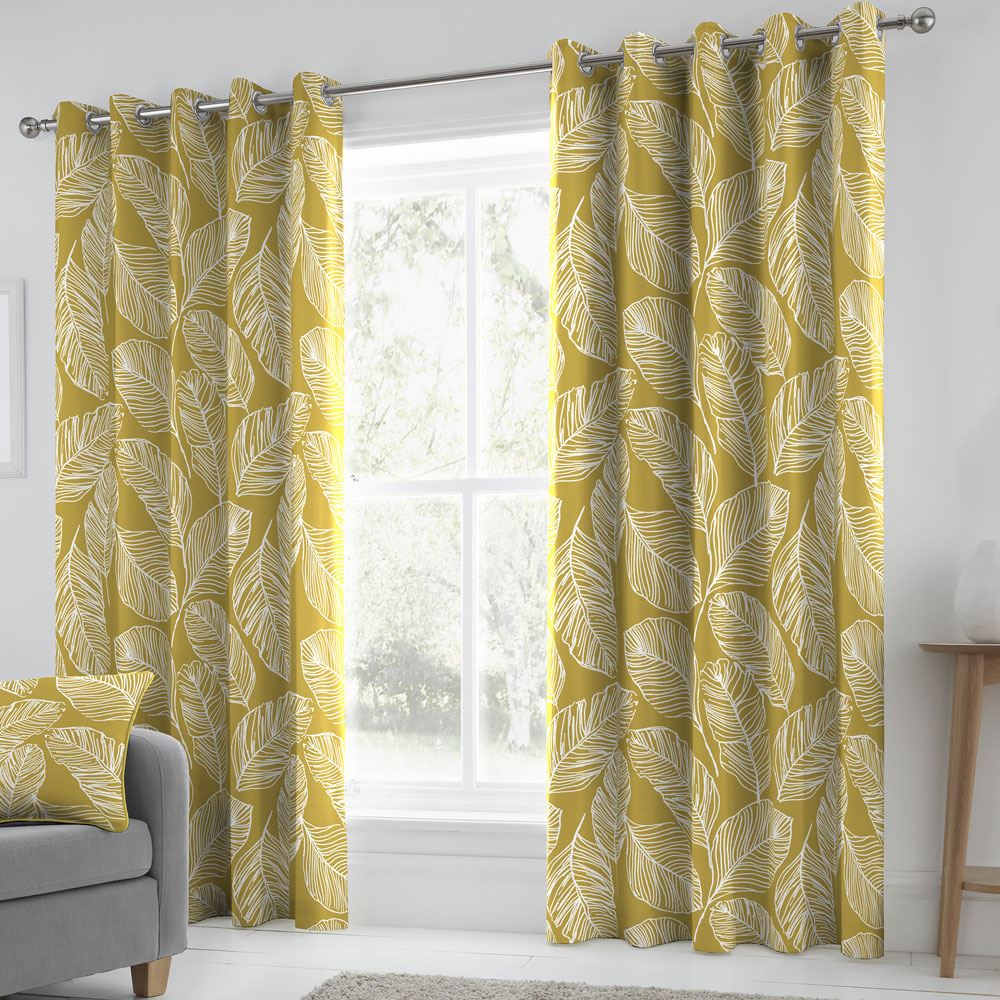 Fusion Matteo Botanical Palm Leaf Print 100% Cotton Eyelet Lined Curtains