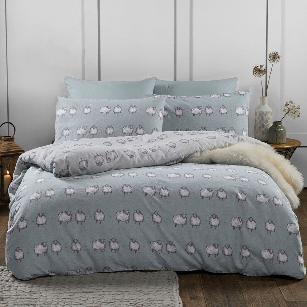 Fusion Country Sheep Print Reversible 100% Brushed Cotton Duvet Cover Set