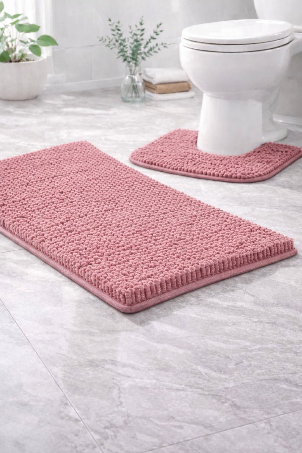 Night Zone Soft and Shaggy Chenille Loop 2 Piece Nonslip Bath Mat Set