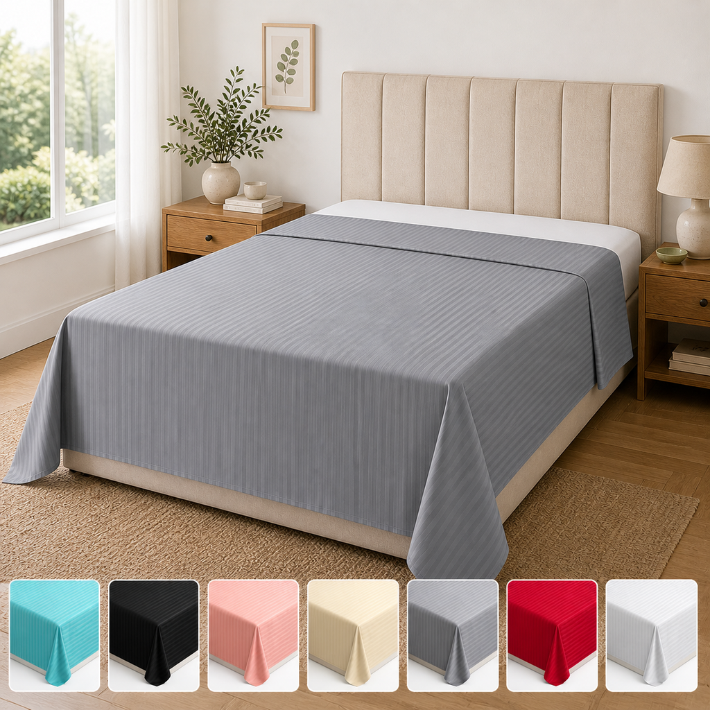 Night Zone Satin Stripe 100% Cotton 250 Thread Count Flat Sheet