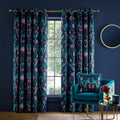 Catherine Lansfield Mya Tropical Birds Velvet Eyelet Lined Curtains