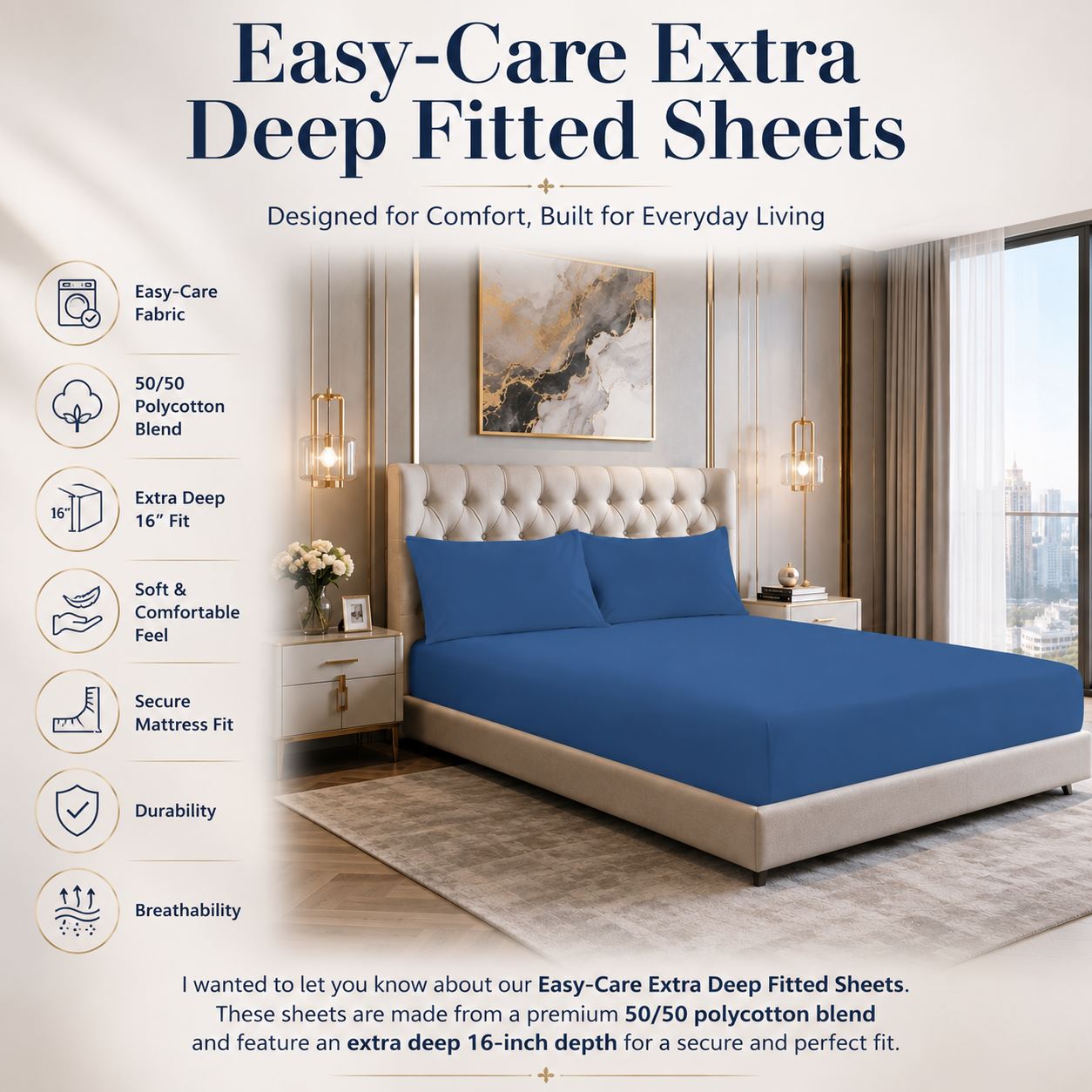 Night Zone Easy-care extra deep fitted sheets