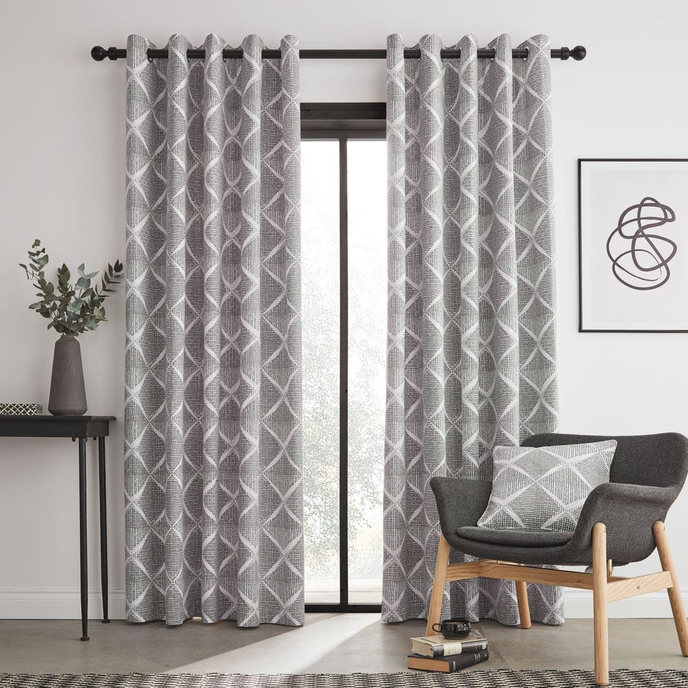 Catherine Lansfield Geo Textured Diamond Lined Eyelet Curtains