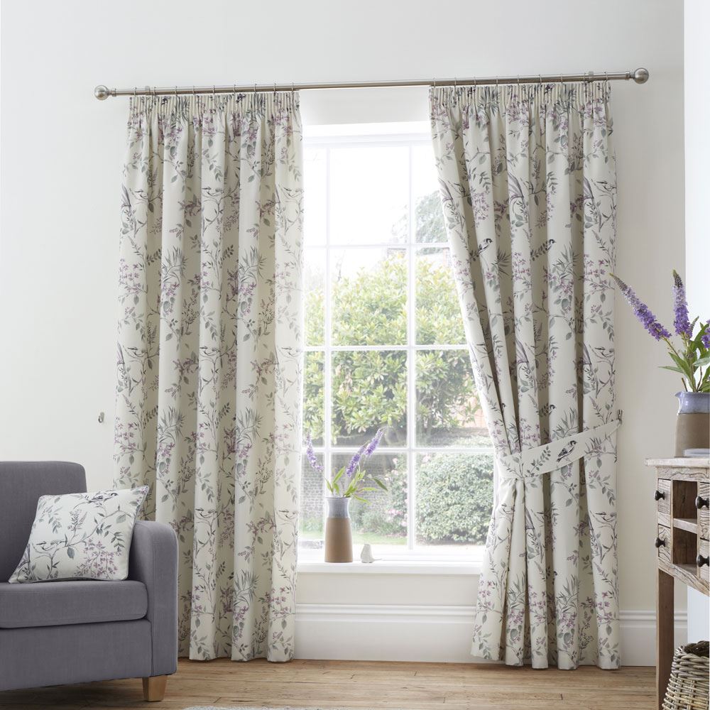 Dreams & Drapes Jazmine Floral Print 100% Cotton Lined Pencil Pleat Curtains