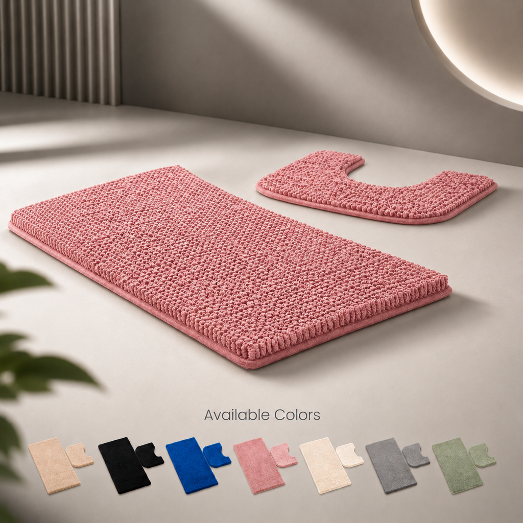 Night Zone Soft and Shaggy Chenille Loop 2 Piece Nonslip Bath Mat Set