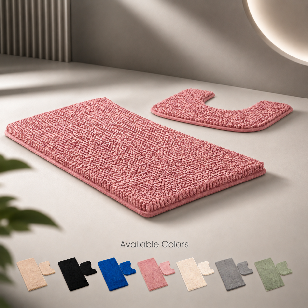 Night Zone Soft and Shaggy Chenille Loop 2 Piece Nonslip Bath Mat Set