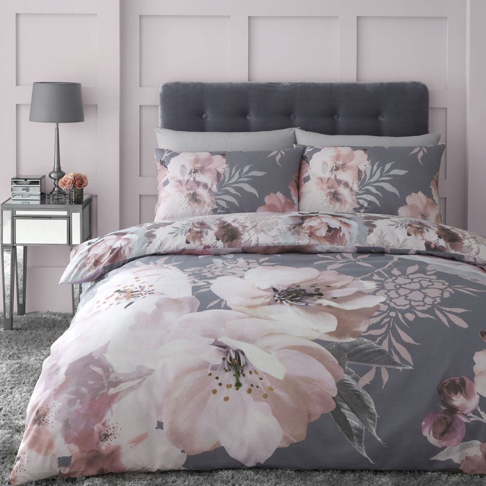 Catherine Lansfield Dramatic Floral Print Easy Care Reversible Duvet Cover Set