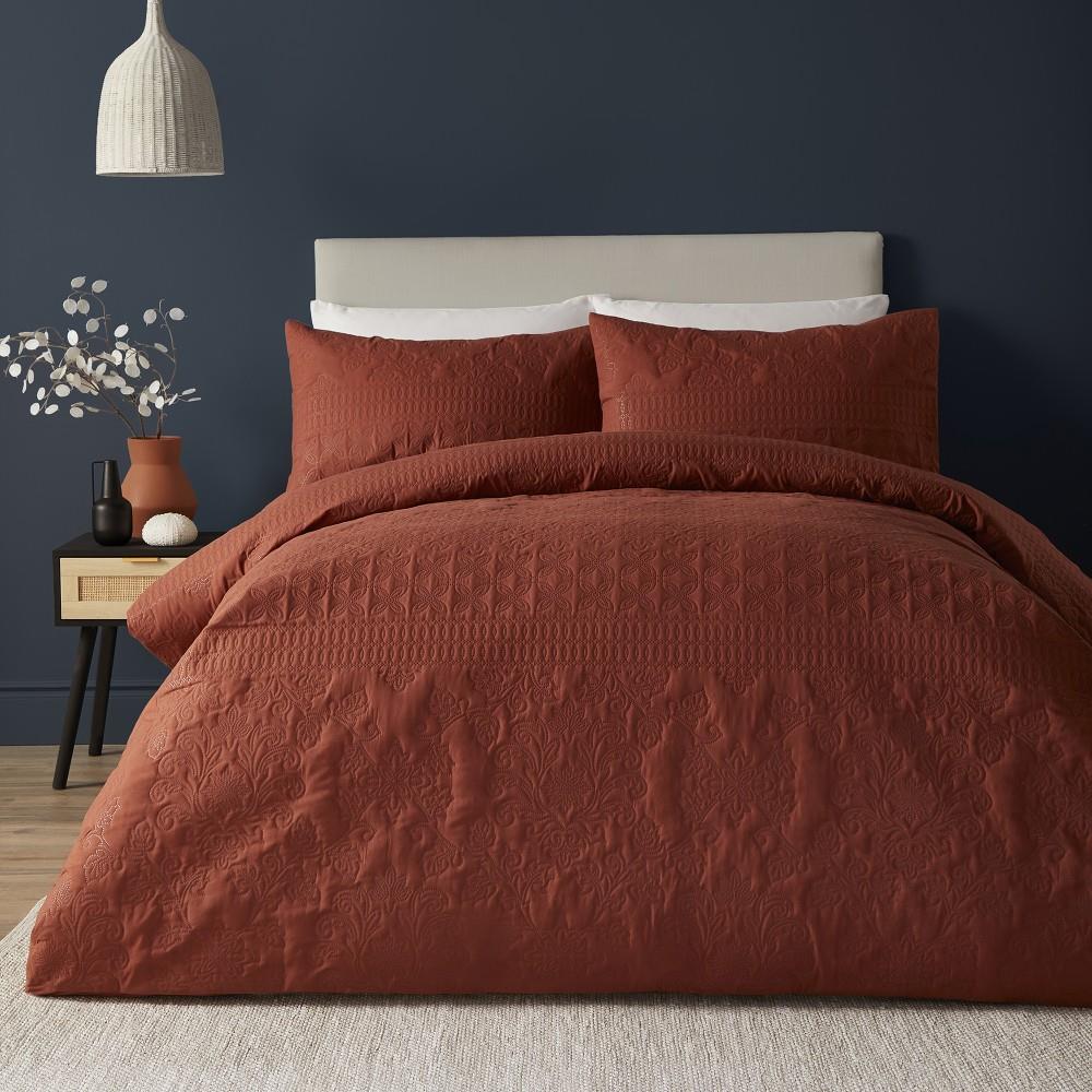 Serene Avery Stripe Pinsonic Textured Peach Skin Duvet Cover Set