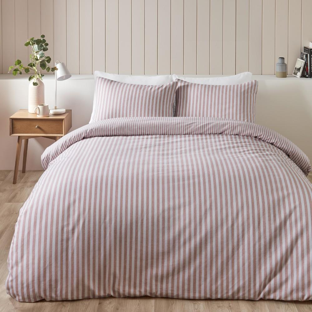 Catherine Lansfield Stripe 100% Brushed Cotton Reversible Duvet Cover Set