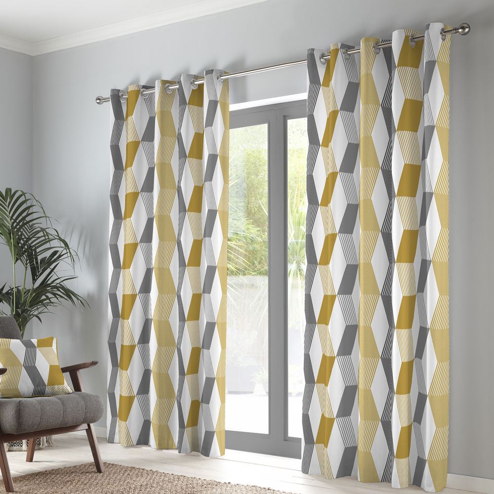 Fusion Magna Geometric Chevron 100% Cotton Eyelet Lined Curtains