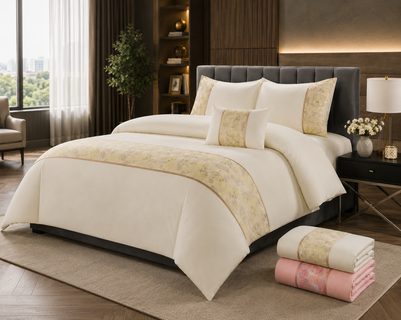 Night Zone Savanna Floral Embroidery Duvet Cover Set