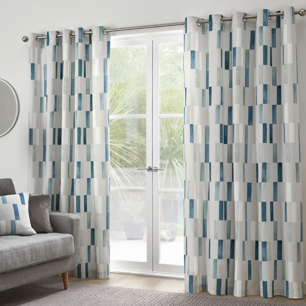 Fusion Oakland Contemporary Print 100% Cotton Eyelet Lined Curtains