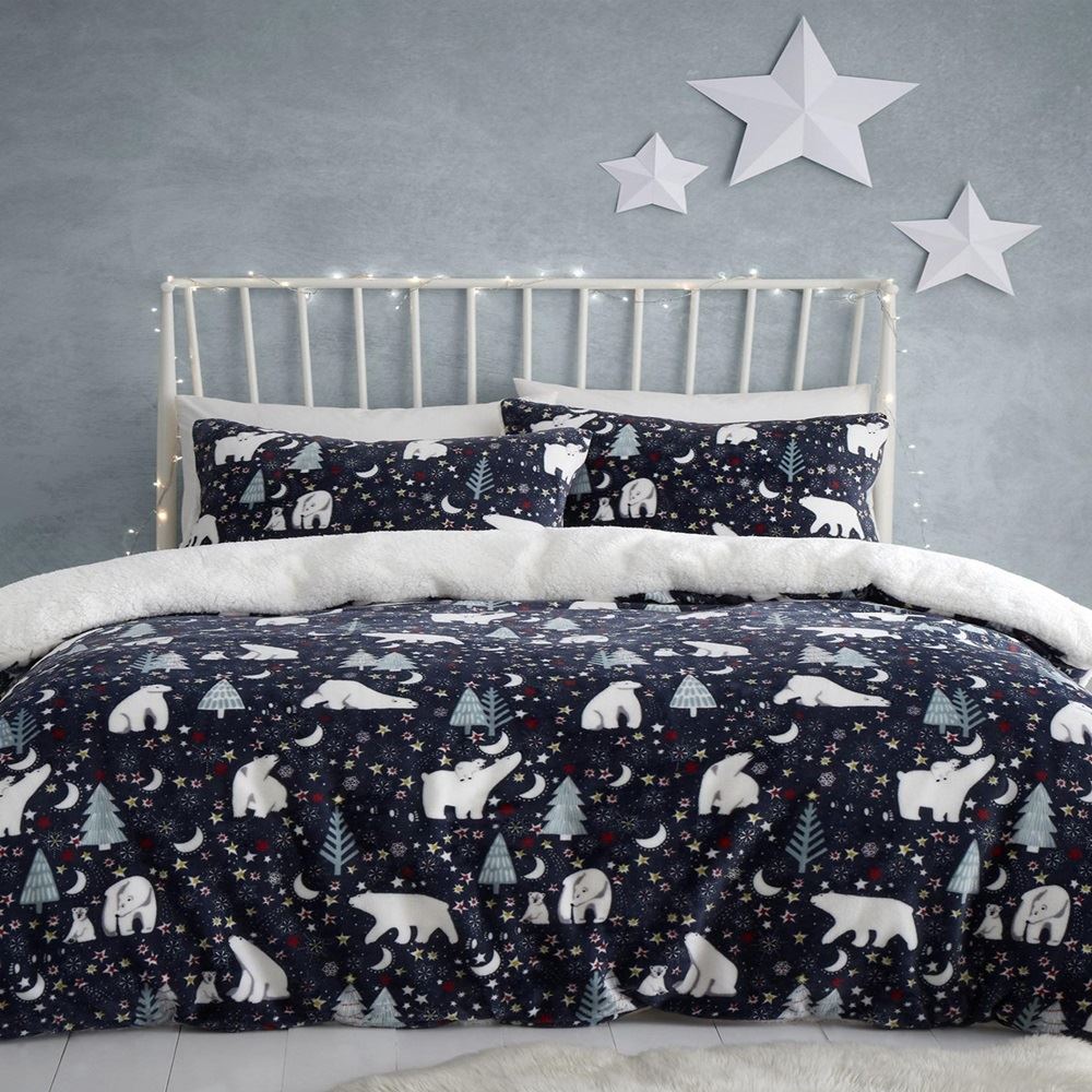 Fusion Christmas Starry Night Cosy Fleece Duvet Cover Set