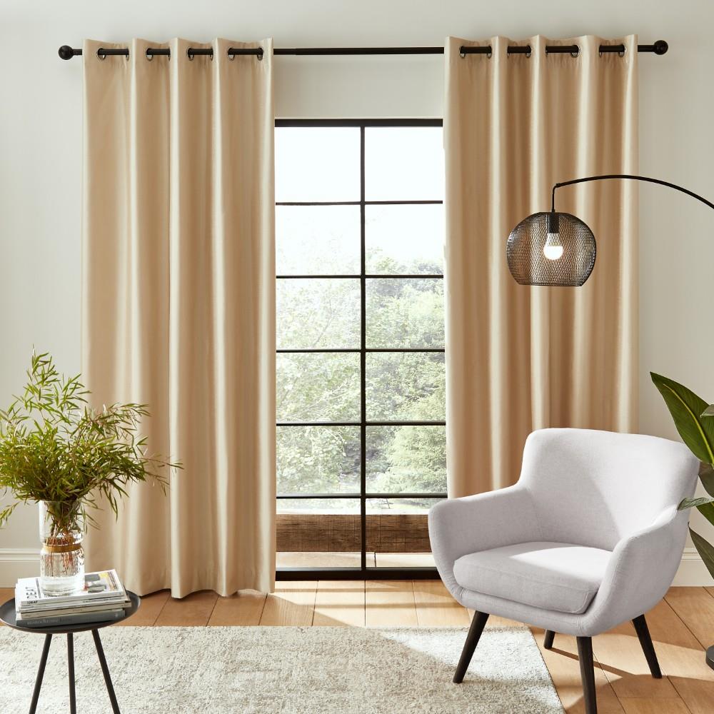 Catherine Lansfield Faux Silk Plain Thermal Blackout Eyelet Lined Curtains