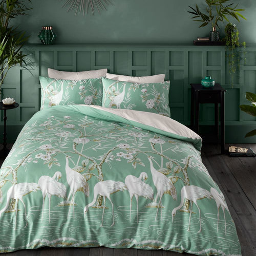 Bianca Painted Storks 100% Cotton Reversible Duvet Cover and Pillowcase Set