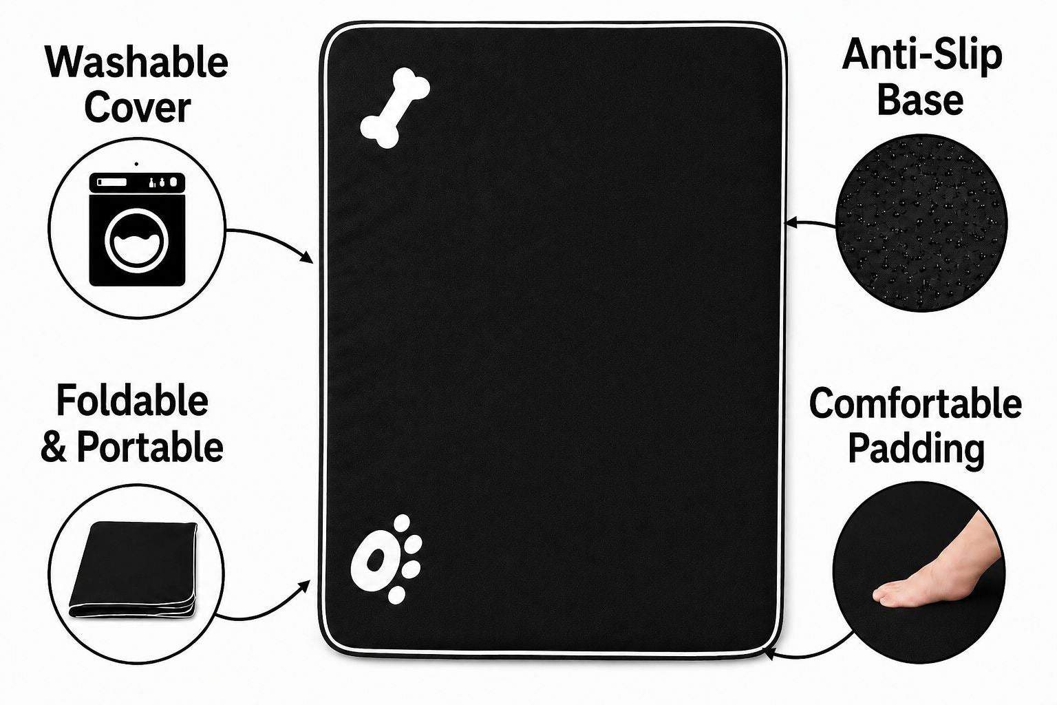 Night Zone Super Soft Bone & Paw Pet Bed Mat