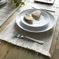 Pineapple Elephant Florin Cotton Jute Blend Fringed Table Place Mat, Natural, Pair