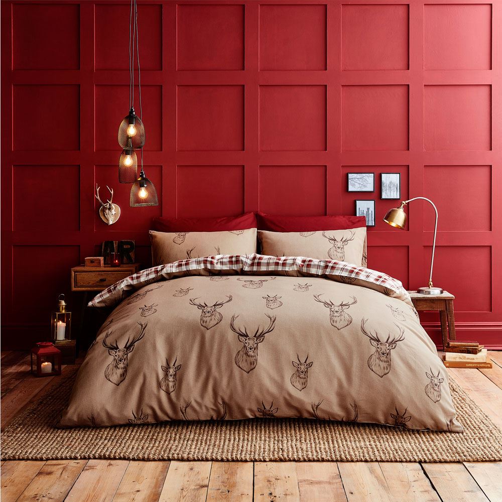 Catherine Lansfield Stag Print Reversible Duvet Cover Set