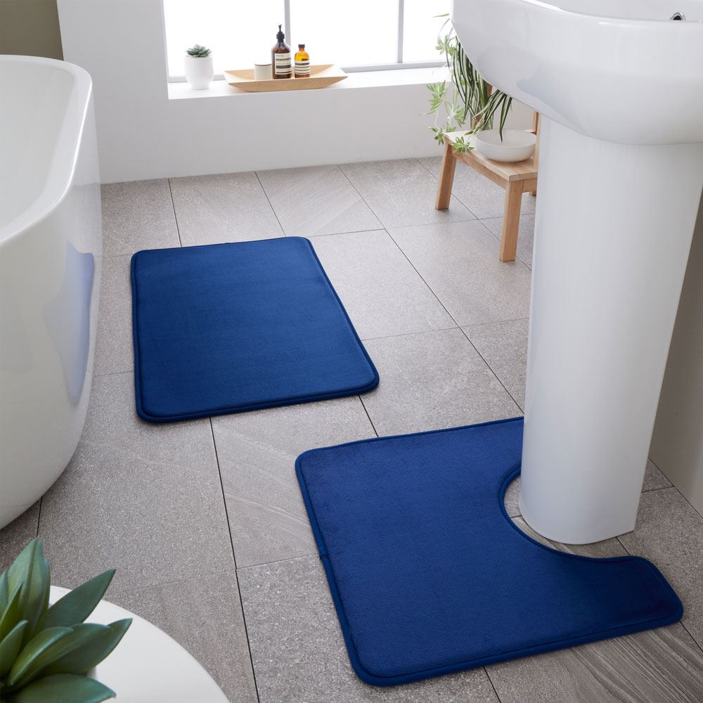 Catherine Lansfield Anti-Bacterial Memory Foam Bath Mat & Pedestal Mat Set